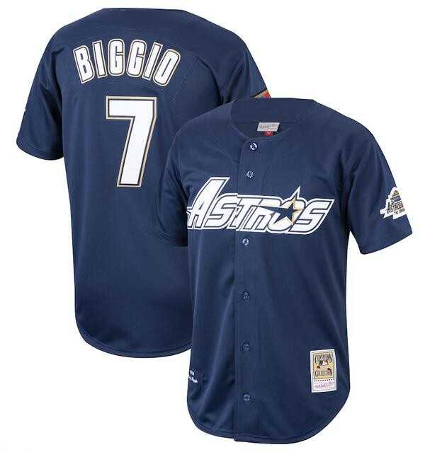 Mens Houston Astros #7 Craig Biggio Navy 1994 Stitched Jersey Dzhi